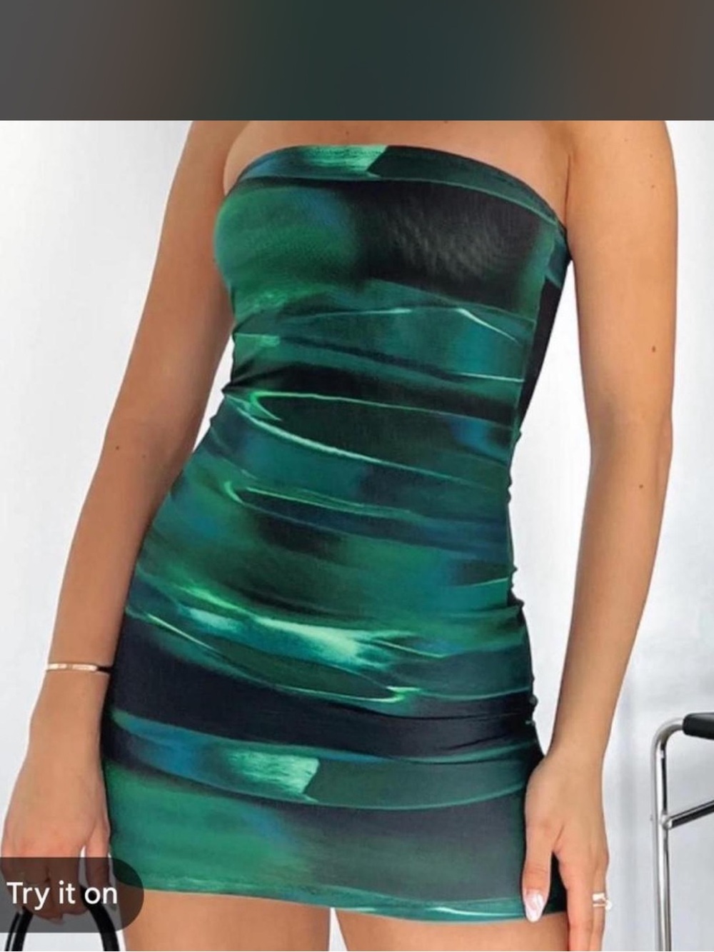 White Fox Boutique Strapless Emerald & Teal Bodycon Mini Dress